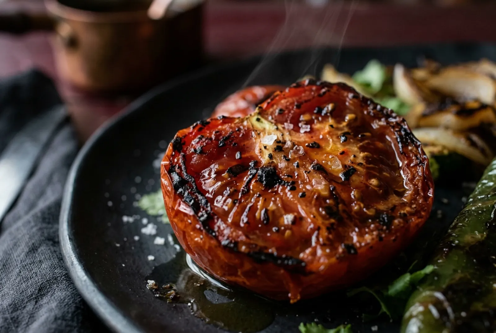 Tomate asado con la piel ampollada